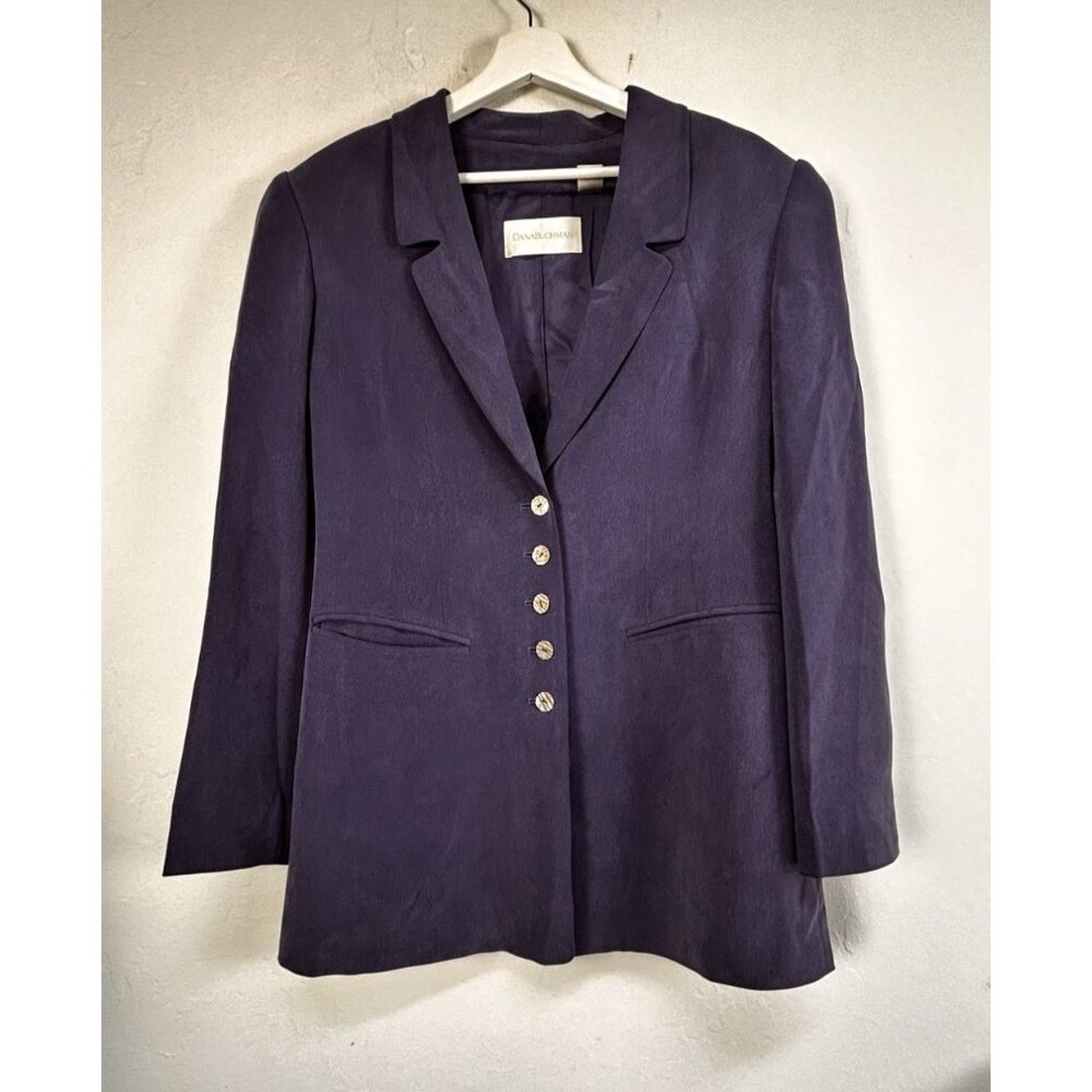 Dana Buchman Womens Single-Breasted Silk Blazer Jacket 10 Purple Notch Collar